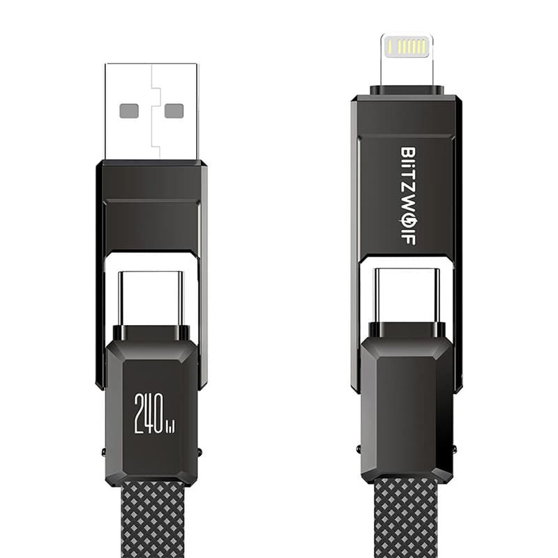 Večnamenski kabel Blitzwolf BW-HDC7 USB-A/C + Lightning, 240W, 1.2m (črn)