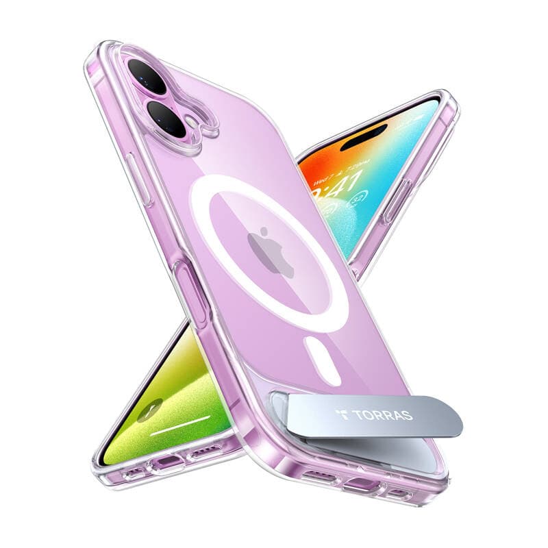 Ovitek Torras Pstand za iPhone 16, prozoren 2