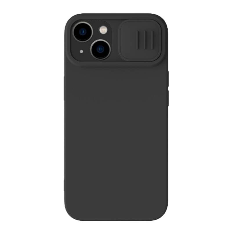 Silikonski ovitek Nillkin CamShield Silky z drsnim pokrovom za kamero za iPhone 15 Plus (črn)