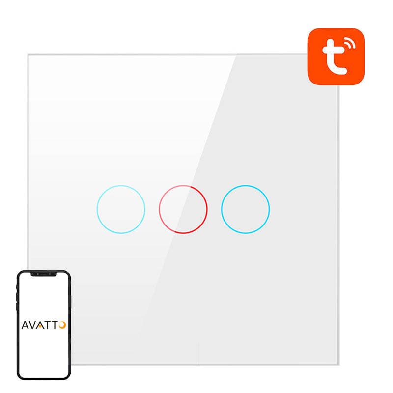 Pametno stikalo za luč WiFi Avatto TS02-EU-W3, 3-kanalno, TUYA (belo)