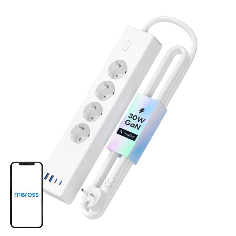 Meross MSP844(EU) pametna razdelilna letev s hitrim polnjenjem, 4 vtičnice + 2x USB-A + 2x USB-C (Matter)