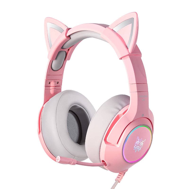 ONIKUMA K9 roza RGB gaming slušalke z mačjimi ušesi