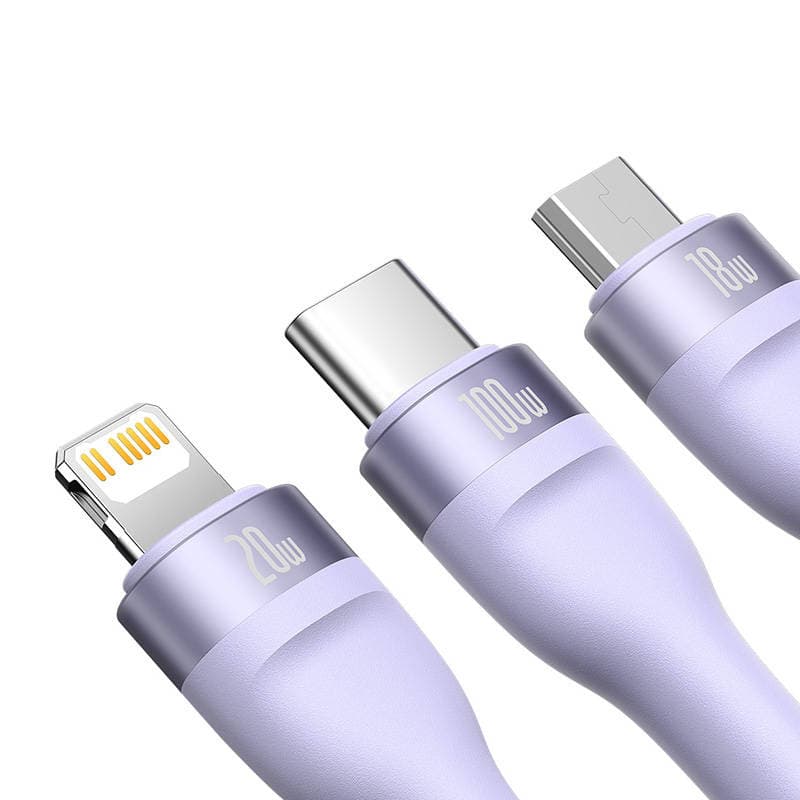 Baseus Flash Series 2 3v1 polnilni kabel USB-C/microUSB/Lightning, 100W, 1.5m (fialkov) 4