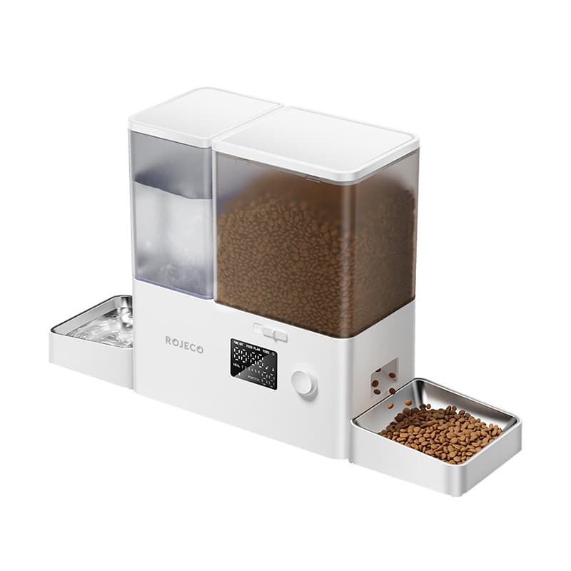 Rojeco 2v1 Avtomatski Dozator Vode (3.5L) in Hranjenja (5L) za Hišne Ljubljenčke, Gumbna Verzija (bela)