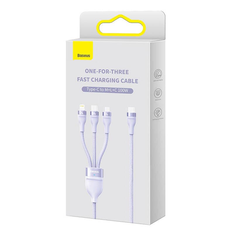 Baseus Flash Series 2 3v1 polnilni kabel USB-C/microUSB/Lightning, 100W, 1.5m (fialkov) 6