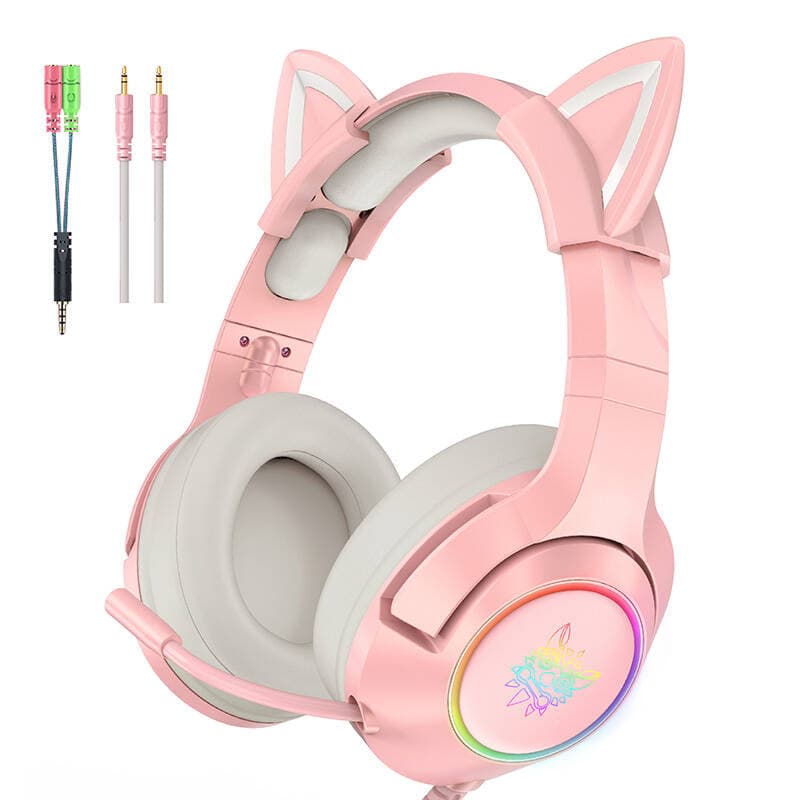 ONIKUMA K9 roza RGB gaming slušalke z mačjimi ušesi 6