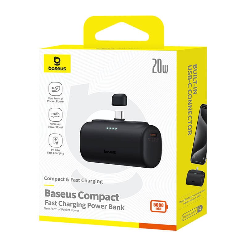 Baseus Compact Powerbank 5000mAh, 20W, USB-C (Črna) 6
