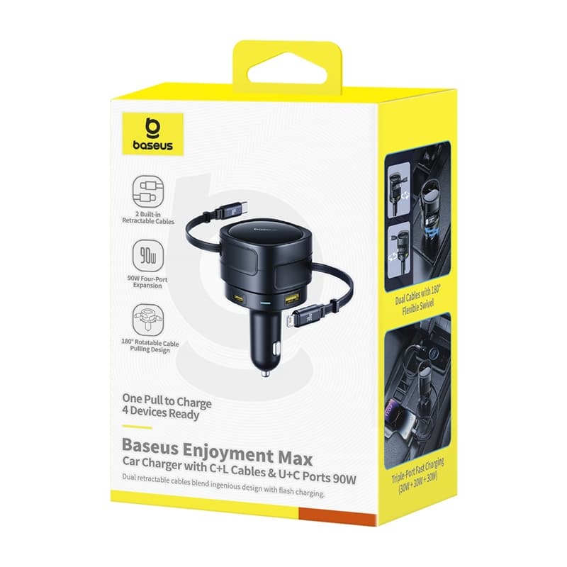 Avto polnilnik Baseus Enjoyment Max 90W (USB-C+Lightning kabla, USB-A+USB-C vhoda) 4
