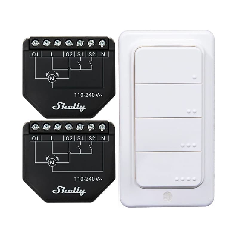 Komplet 2x WiFi kontroler za rolete Shelly Shutter + BLU RC Button 4