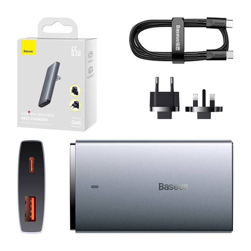 Baseus GaN5 omrežni polnilnik 65W, 1x USB-C, 1x USB-A