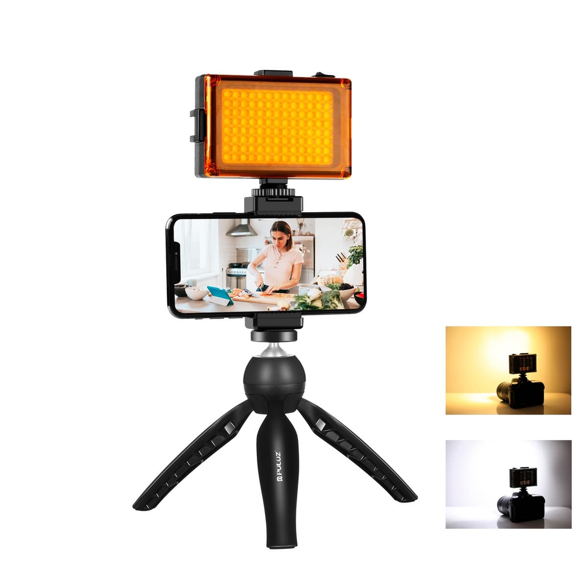 Puluz set za snemanje v živo: stativ + LED luč + spona za telefon PKT3131B