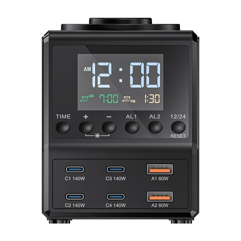 Budilka z polnilnikom Blitzwolf BW-FW10, 2xUSB-A, 4xUSB-C, 240W 4