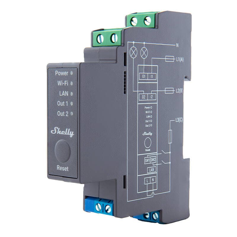 Shelly Pro 2 DIN letev 2-kanalni rele, WiFi/LAN 3