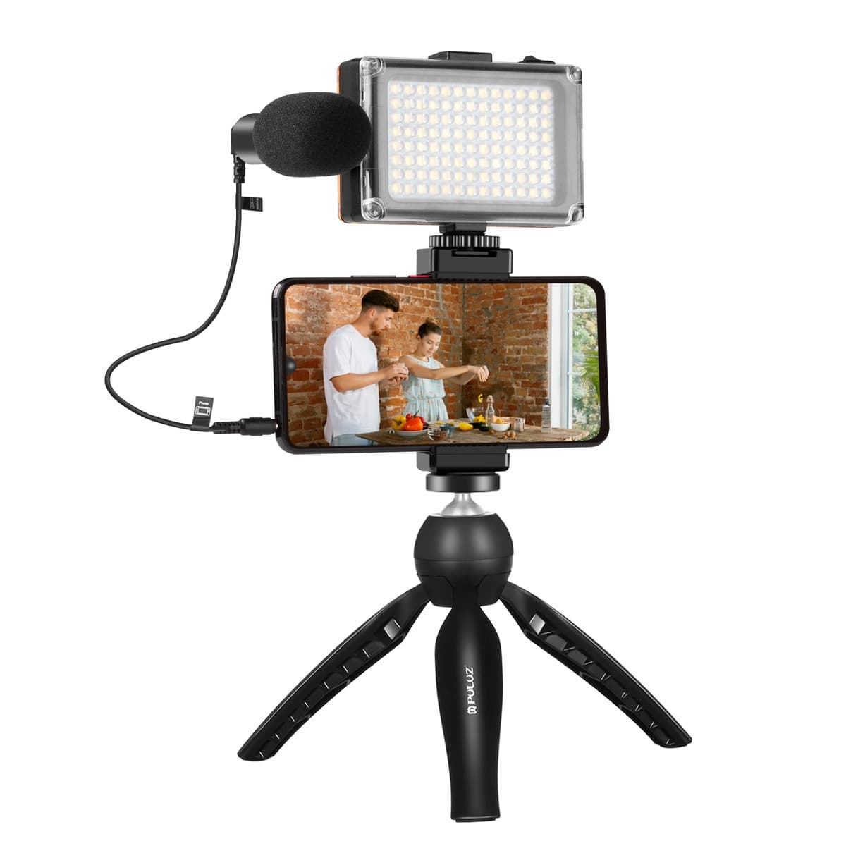 Puluz set za snemanje v živo: stativ + mikrofon + LED luč + spona PKT3132B