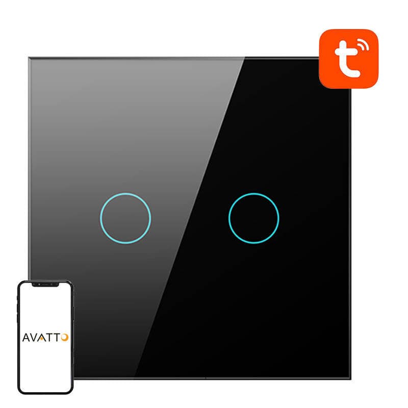Pametno stikalo za luč WiFi Avatto TS02-EU-B2 2-smerno (črno)