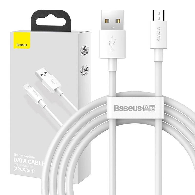Baseus USB na Micro USB polnilni kabel 1.5m, 2.1A (2 kosa/set), bel