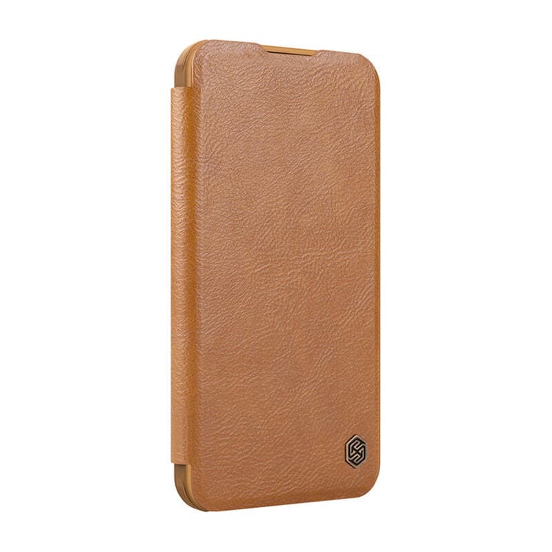 Etui Nillkin Qin Prop Leather za iPhone 16 (rjav)