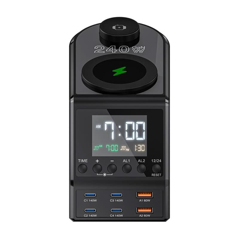 Budilka z polnilnikom Blitzwolf BW-FW10, 2xUSB-A, 4xUSB-C, 240W 2