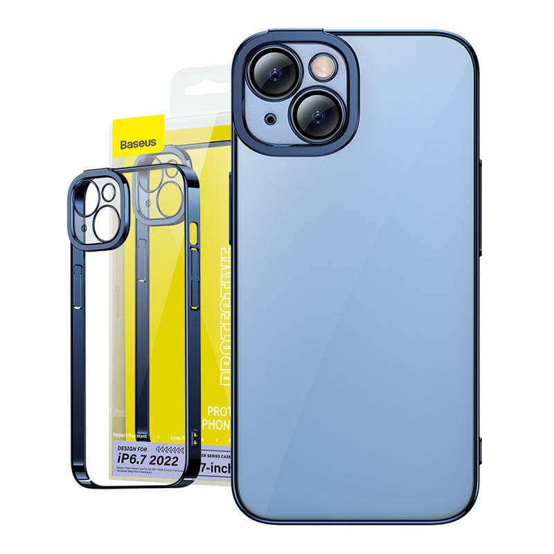 Baseus Glitter etui + steklo za iPhone 14 Plus (modri)