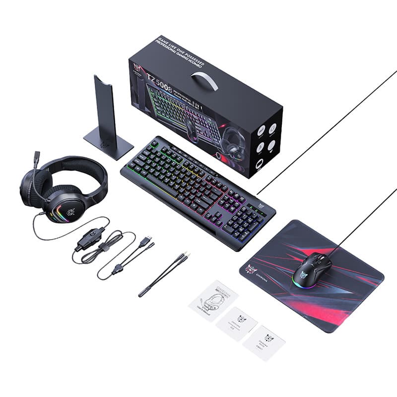 Onikuma TZ5008 5-v-1 gaming set: tipkovnica, miška, slušalke, podloga, stojalo