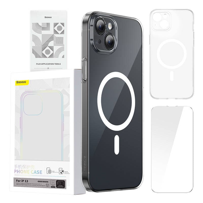 Ovitek Baseus Magnetic Crystal Clear za iPhone 13 (transparenten) + kaljeno steklo