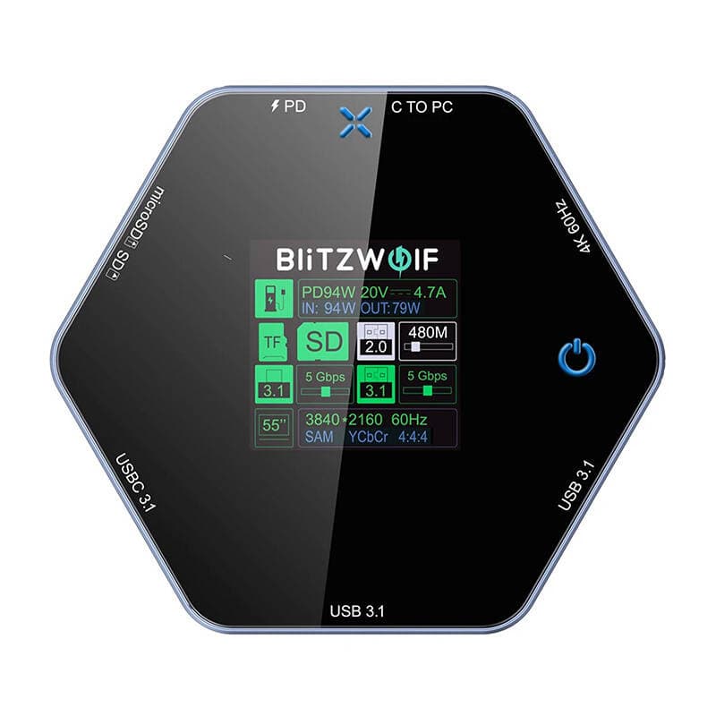 Blitzwolf BW-TH16 8-v-1 priklopna postaja z LCD zaslonom, 100W 2