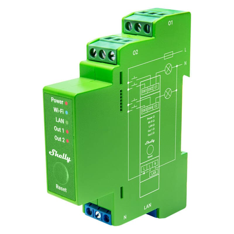 Pametni zatemnilnik Shelly Pro Dimmer 2, 2-kanalni, DIN letev
