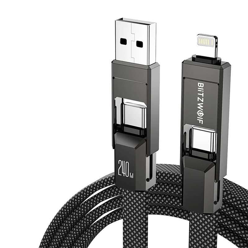Večnamenski kabel Blitzwolf BW-HDC7 USB-A/C + Lightning, 240W, 1.2m (črn) 2
