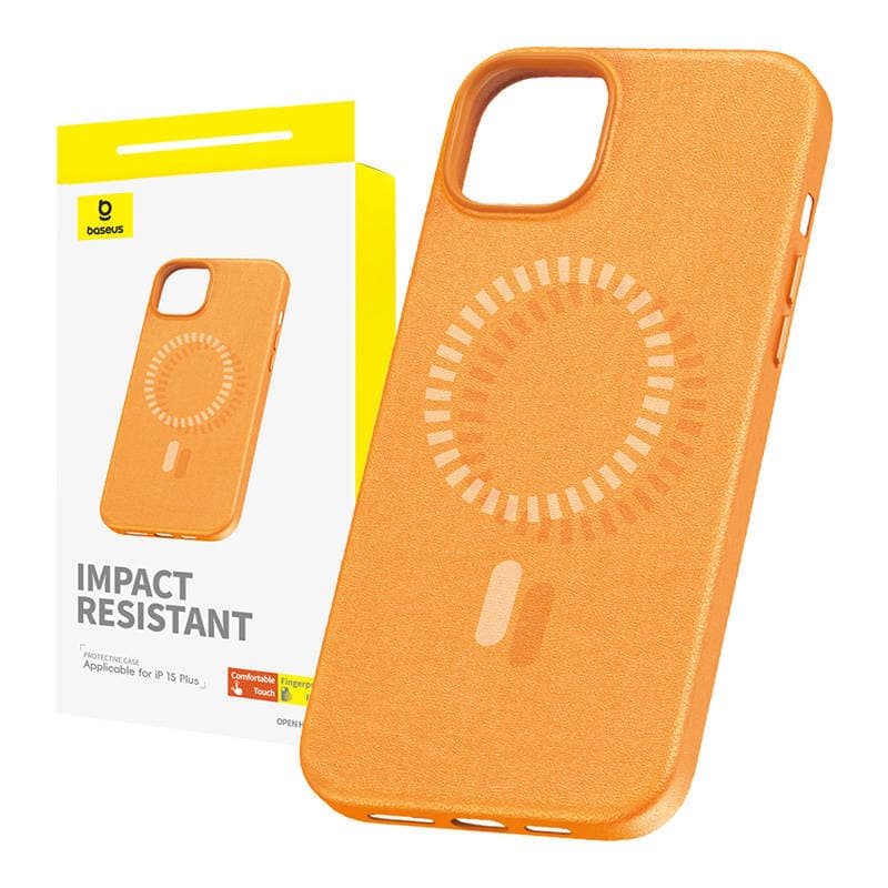 Baseus Fauxther Series magnetni ovitek za iPhone 15 Plus (oranž)