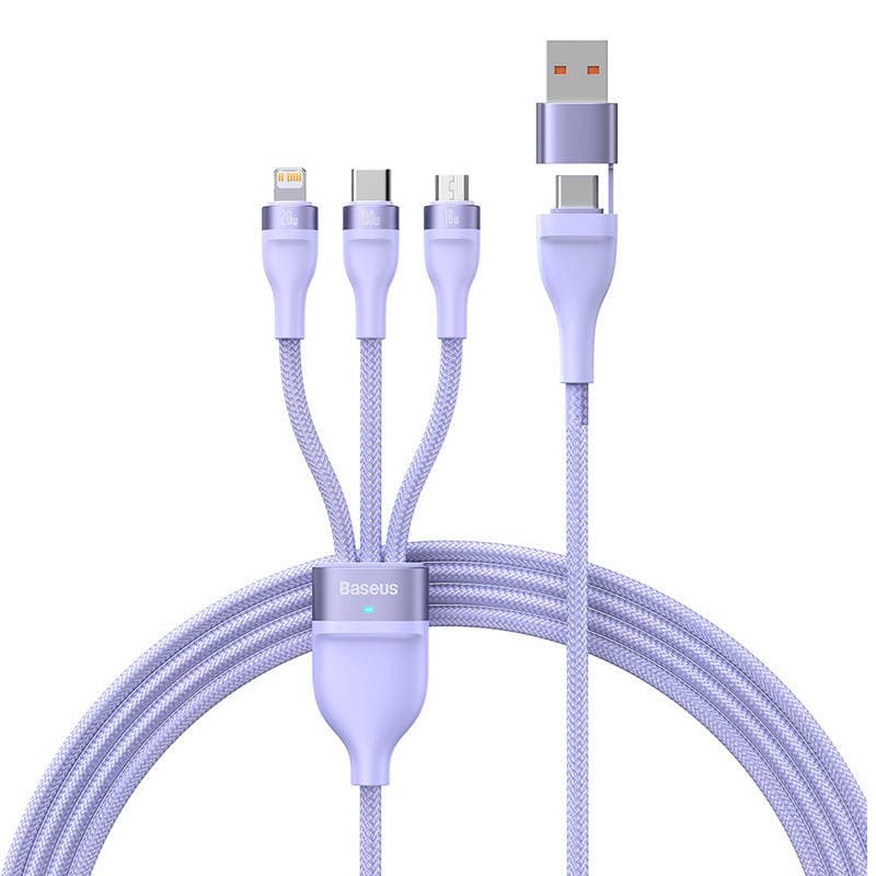 Baseus Flash Series 2 3v1 polnilni kabel USB-C/microUSB/Lightning, 100W, 1.5m (fialkov) 2