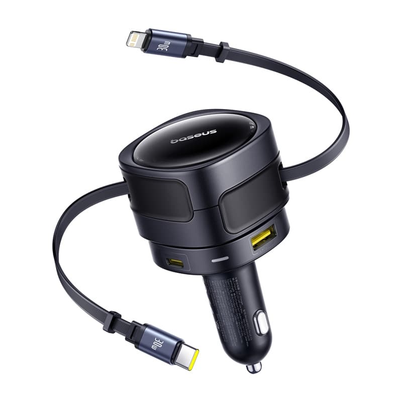 Avto polnilnik Baseus Enjoyment Max 90W (USB-C+Lightning kabla, USB-A+USB-C vhoda)