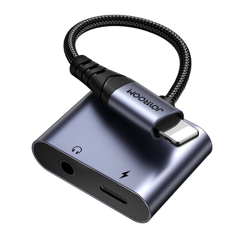 2v1 avdio adapter Joyroom SY-L01 Lightning na 3.5mm + Lightning (črn) 3