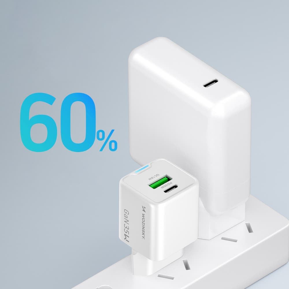 Wozinsky WWC-35W GaN USB-A + USB-C Zidni polnilnik - bel 8