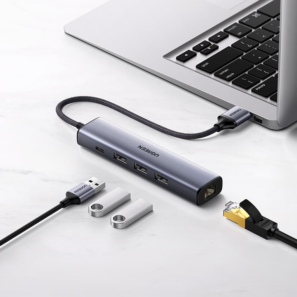 Ugreen večfunkcijski HUB adapter USB 3.0 - 3x USB / Ethernet RJ-45 / USB-C PD, siv 5
