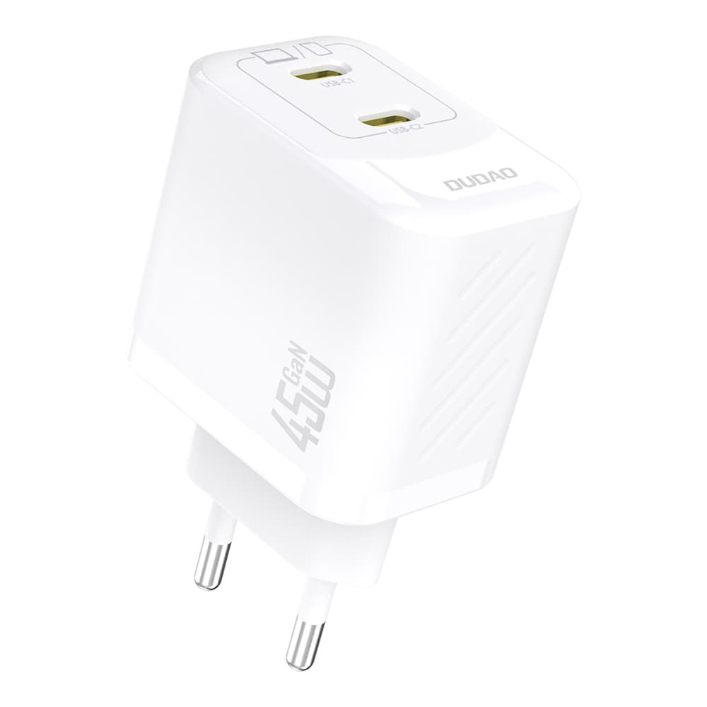 Dudao A28PEU PD 45W GaN 2xUSB-C stenski polnilnik - bel