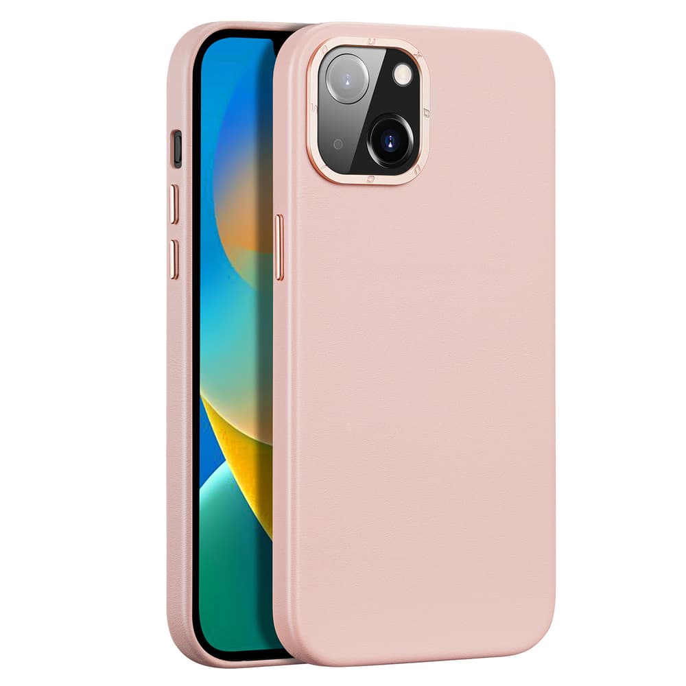 Ovitek Dux Ducis Grit usnjen za iPhone 14 Plus (MagSafe), roza