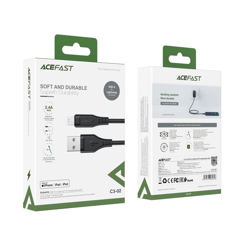 Acefast USB v Lightning kabel 1.2m, 2.4A, črn (C3-02) 5