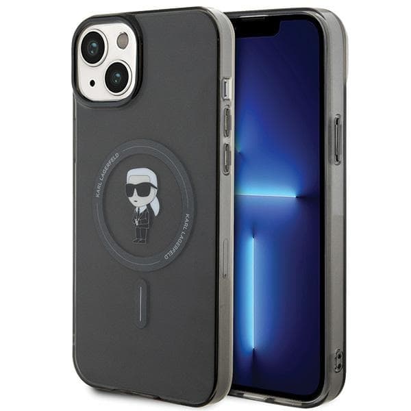 Karl Lagerfeld ovitek za iPhone 15 Plus, IML Ikonik MagSafe, črn