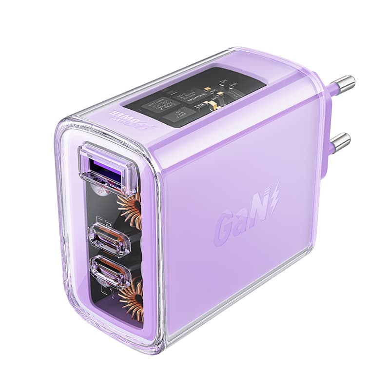 Acefast GaN 65W polnilec s 3 vrati (USB, 2xUSB C) - vijoličen (A45)