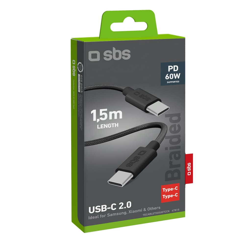 SBS kabel USB-C - USB-C 1.5m 60W pleten - črn 2