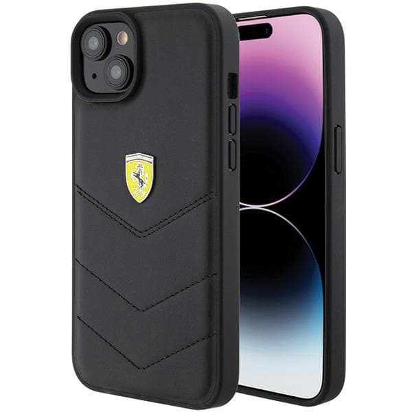Ovitek Ferrari FEHCP15MRDUK za iPhone 15 Plus 6.7", Quilted Metal Logo, črn