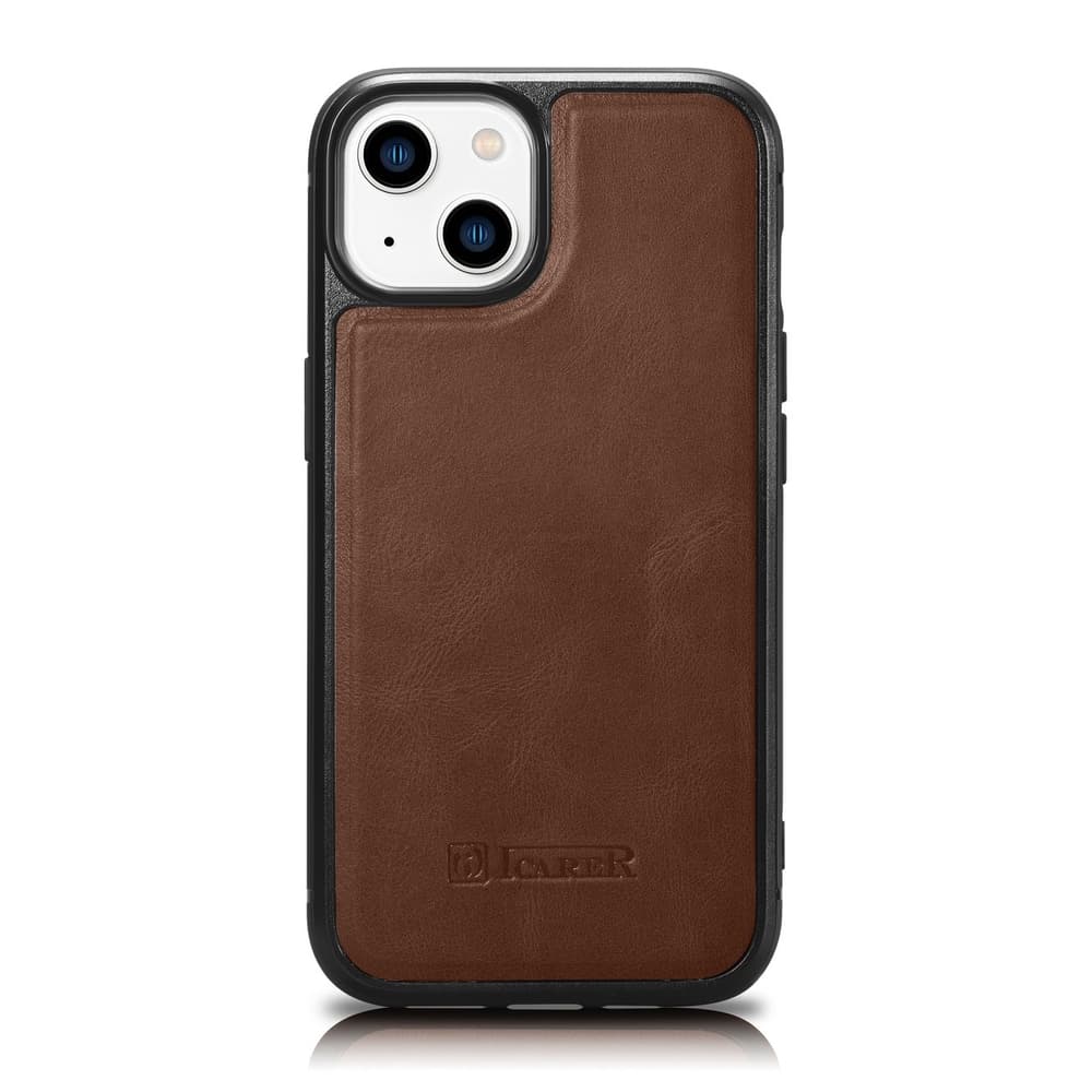 iCarer usnjena Oil Wax ovitek za iPhone 14 Plus, rjava, MagSafe