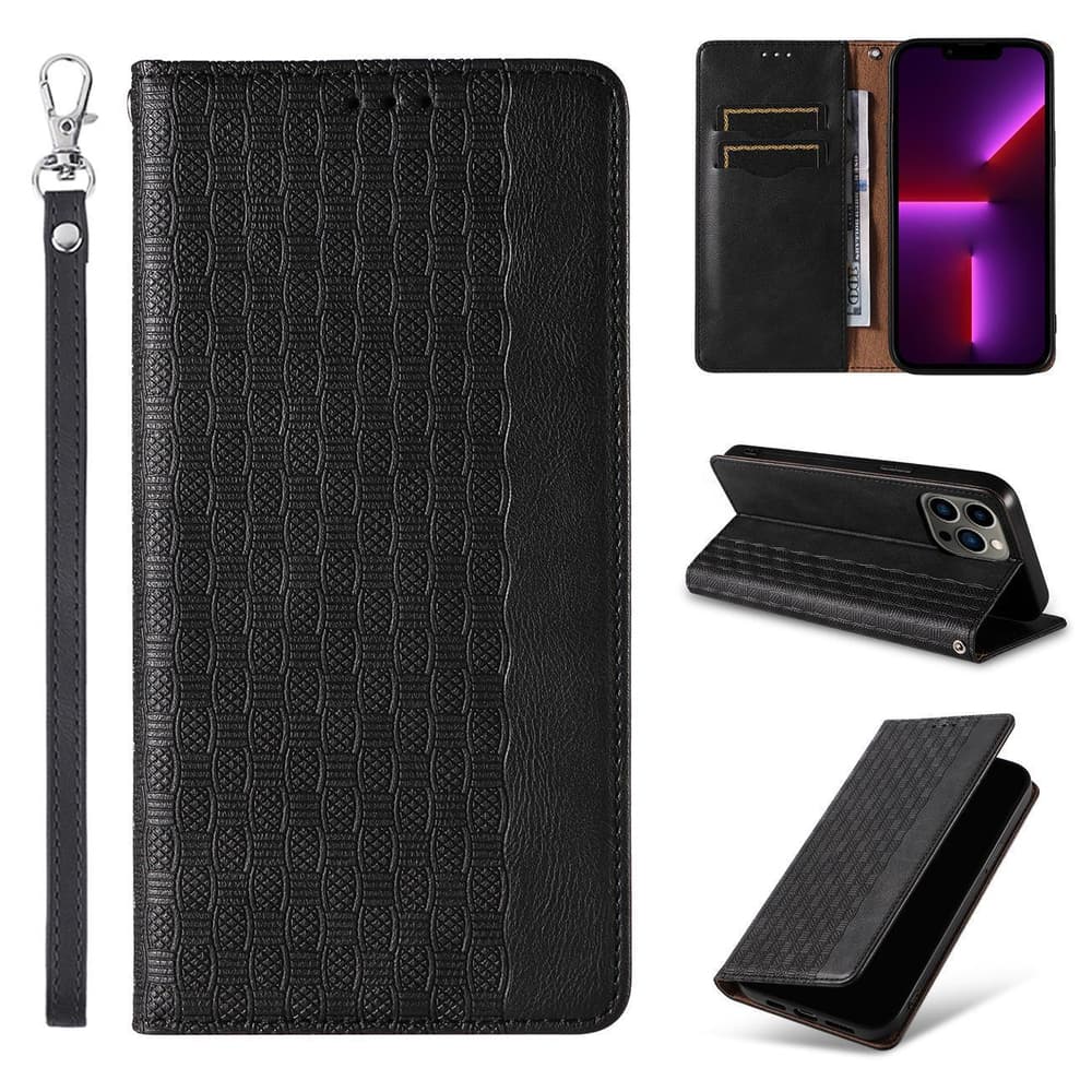 Ovitek Magnet Strap Case za iPhone 13 Pro (denarnica, vrvica), črni 3