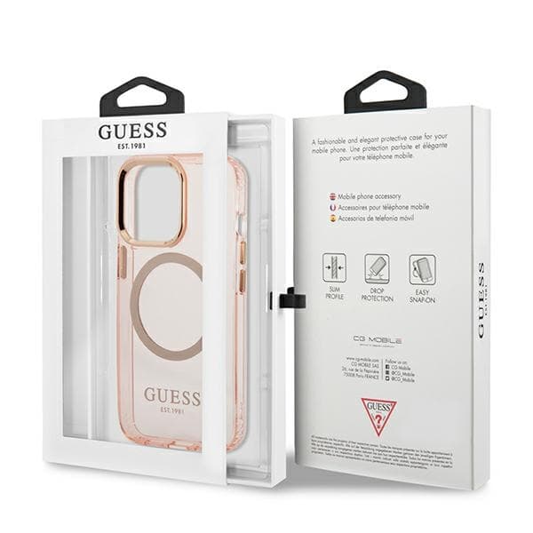 Guess Gold Outline Translucent MagSafe etui za iPhone 13 Pro Max - roza 8