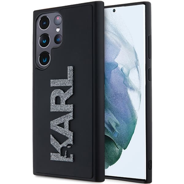 Karl Lagerfeld 3D Rubber Glitter Logo ovitek za Samsung Galaxy S23 Ultra - črna