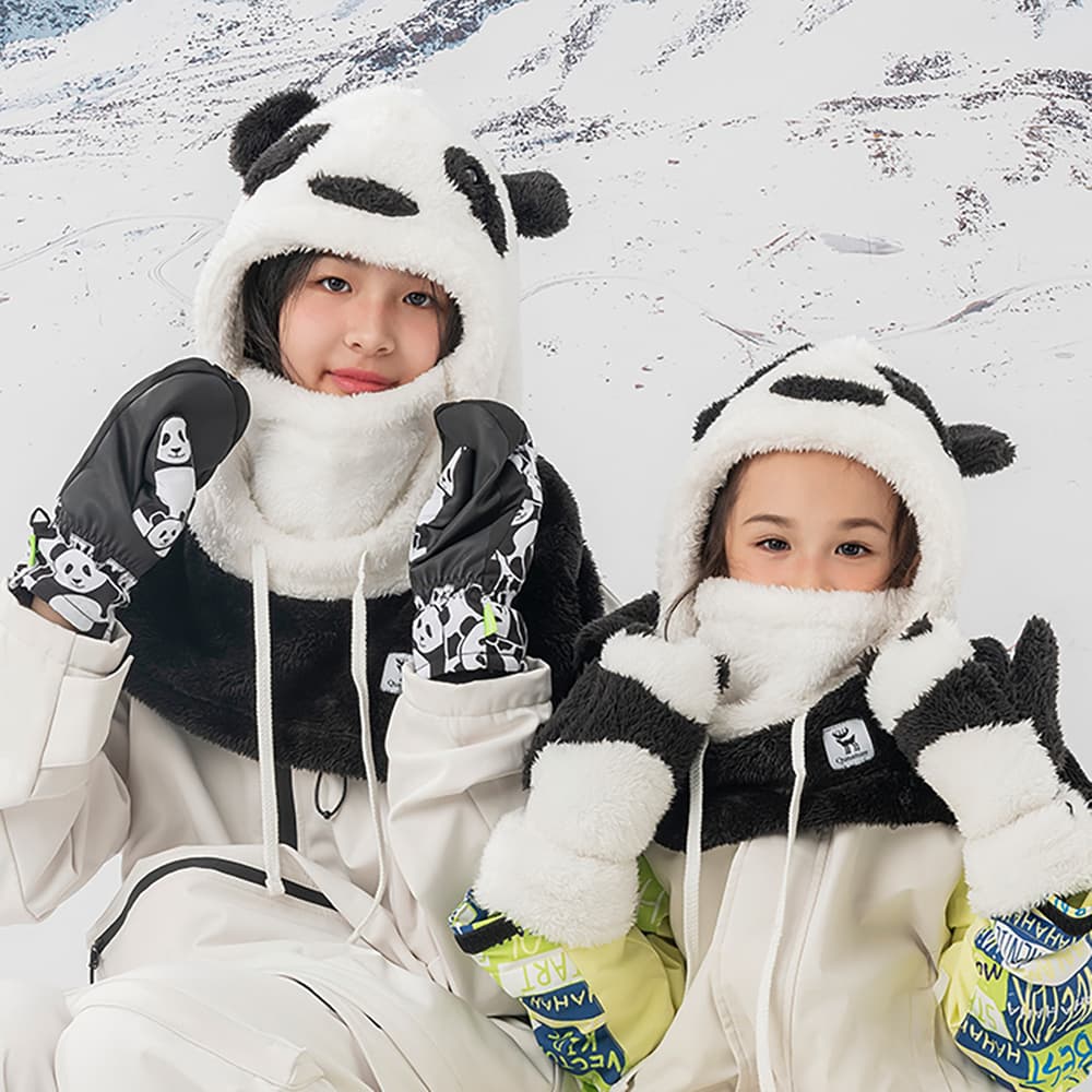 Qunature Panda smučarske rokavice za otroke in odrasle, velikost S, črno-bele 6