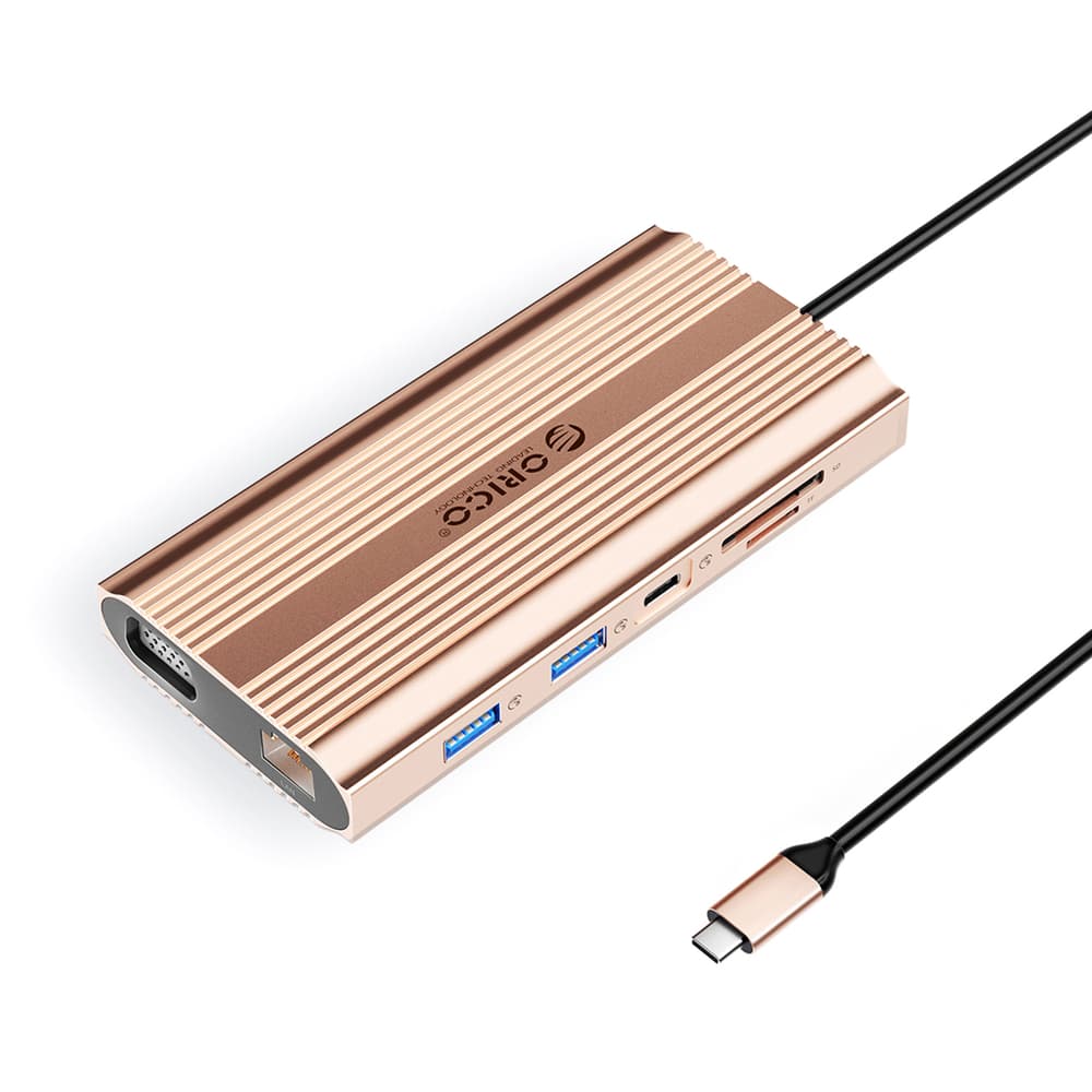 Orico XDR 12v1 USB-C Docking Station, 4K 30Hz, PD 100W, Rose Gold