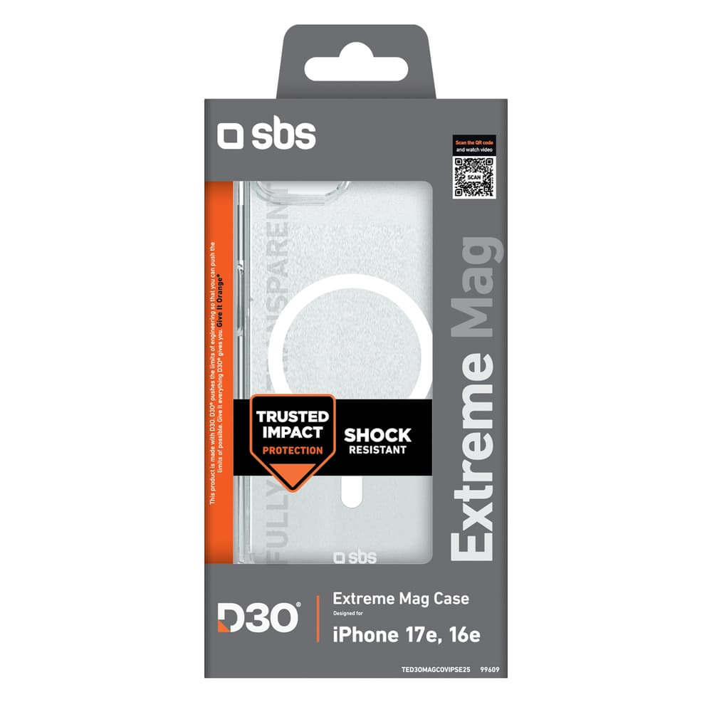 SBS Extreme Mag D3O MagSafe etui za iPhone 16e/17e - prozoren 2