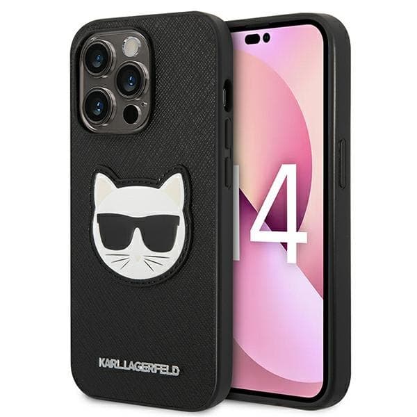 Karl Lagerfeld Saffiano Choupette ovitek za iPhone 14 Pro - Črna