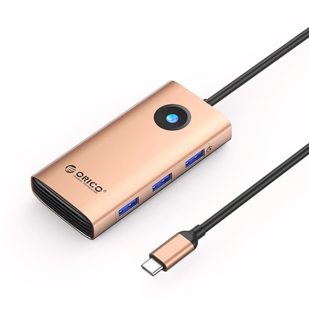 Orico PW11 USB-C Docking Station, 6v1, 3x USB-A 3.0, PD 100W, HDMI 4K@30Hz, RJ45 Gigabit, rožnato zlata